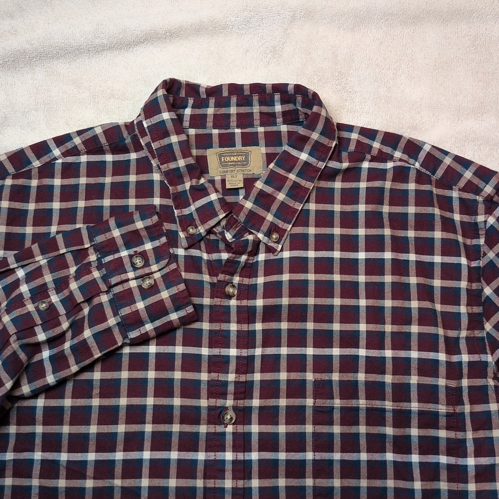 The Foundry Supply Co. Mens Shirt XLT Blue Plaid Flannel Long Sleeve Button Up